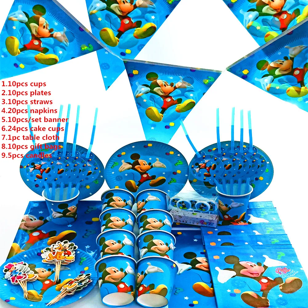 Disney 100 PCS с днем рождения с Микки Маусом одноразовые баннер украшение стола для вечеринки комплекты бумага бэби Шауэр для мальчика расходные материалы