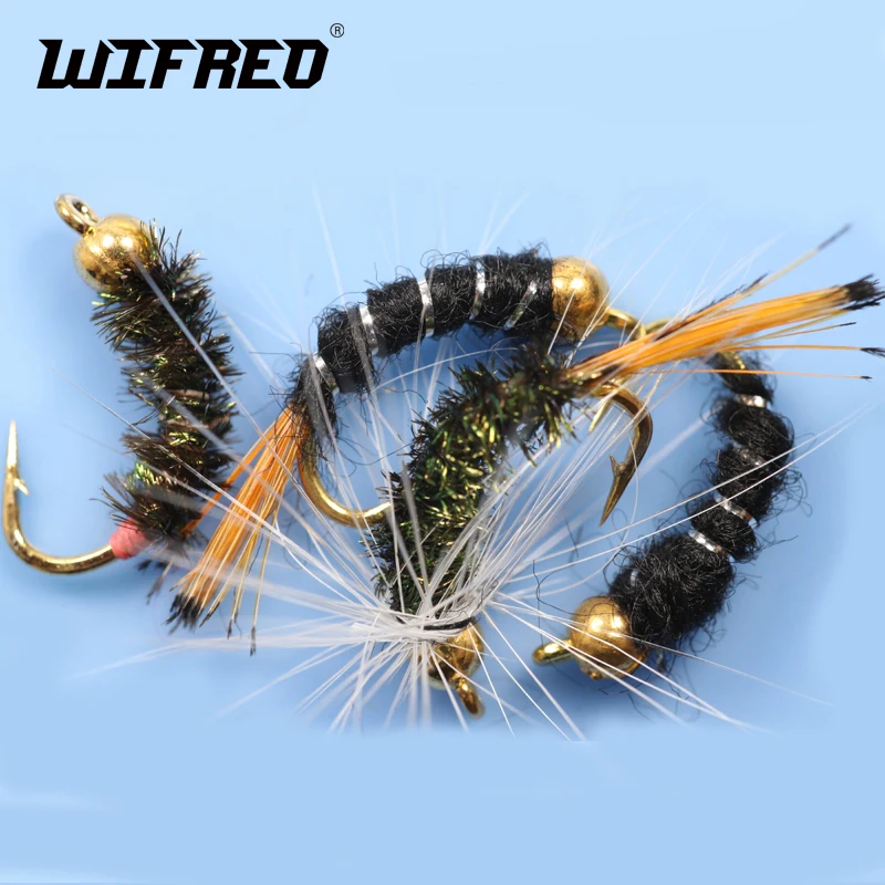 Wifreo 40 шт. 12 # в бесплатной коробке Caddis Pupa Larva Midge And Buzzers бусиновая головка Нимфа мухи