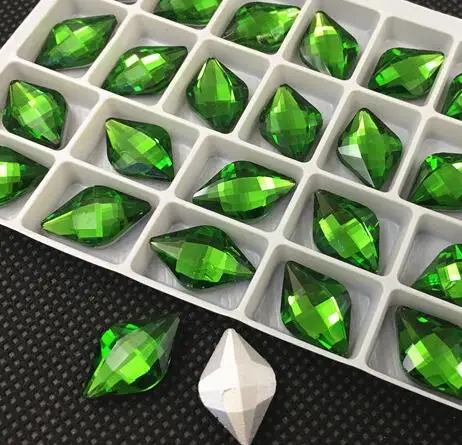 grass green 30 шт. 12x19 мм стеклянный кристалл лимон ромб изысканный камень заостренный назад горный хрусталь много цветов Изготовление ювелирных изделий - Цвет: grass green