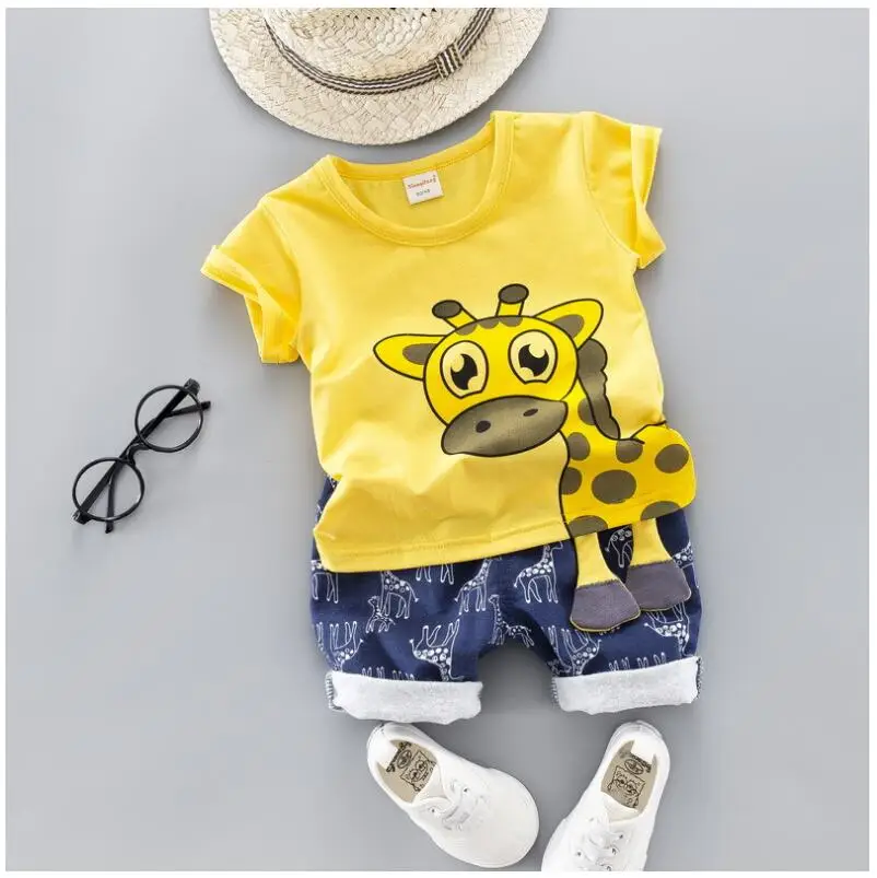 2019 Summer New Baby Boy Girls Clothing Sets Infant Toddler Clothes Suits Giraffe T Shirt Shorts Kids Children | Детская одежда и