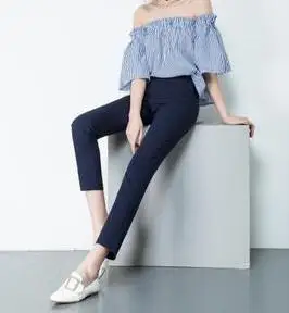 Navy blue Новинка года; женские повседневные офисные брюки-карандаш; милые узкие брюки 21 Цвета для девочек; модные яркие джинсы; брюки-карандаш - Цвет: Navy blue