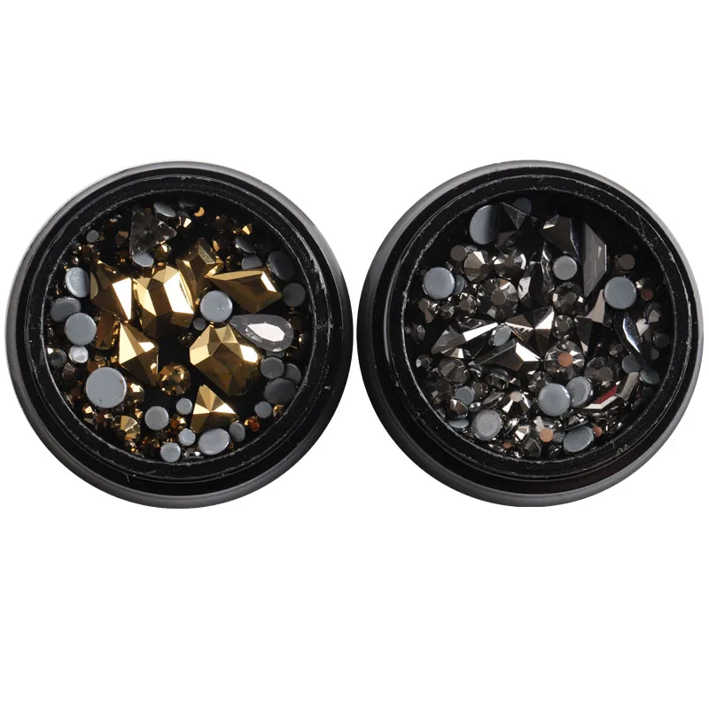 

1bottle/lot Black gold Nail Crystal Rhinestone Multi-size Flat Bottom Glass Gems Accessories DIY Manicure Nail Art 3D Decoration