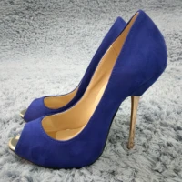 women stiletto thin iron high heel pumps sexy peep toe blue suede fashion party bridal ball office lady shoes 3845 a10