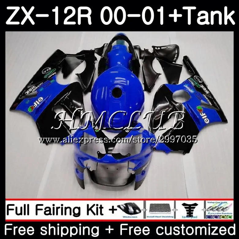 

Body+blue black Tank For KAWASAKI NINJA ZX1200 C ZX 12R 2000 2001 2002 67HC.10 ZX 12 R 1200CC ZX12R 00 ZX-12R 00 01 02 Fairing