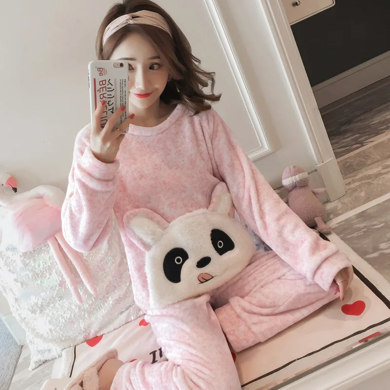 Зимняя теплая Пижама с героями мультфильмов для женщин аниме кролик панда пижама