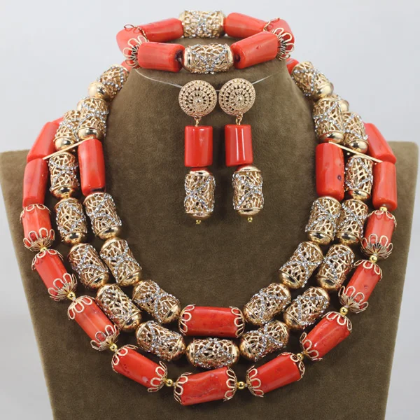 2017 набор классических ювелирных изделий из оранжевых коралловых бусин