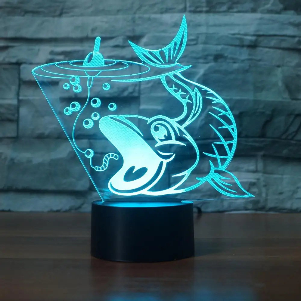 Креативная рыболовная 3D лампа USB led ночник дистанционный переключатель 7 цветов