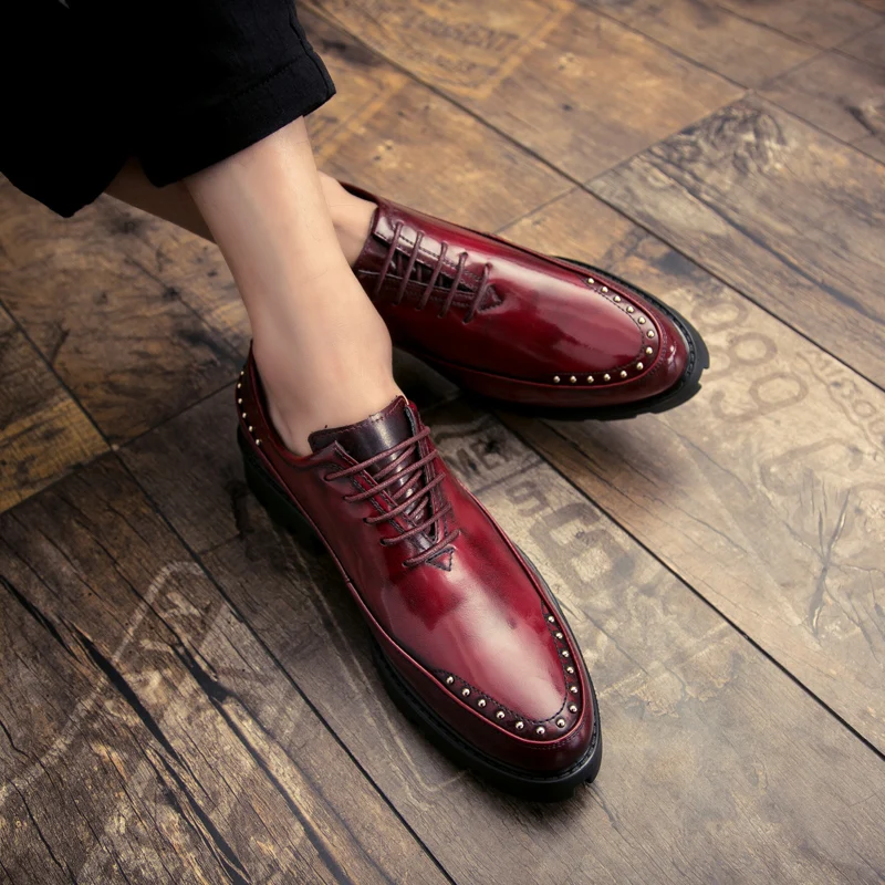 Роскошные Мужские модельные туфли на толстой подошве 3 цвета деловые кожаные в