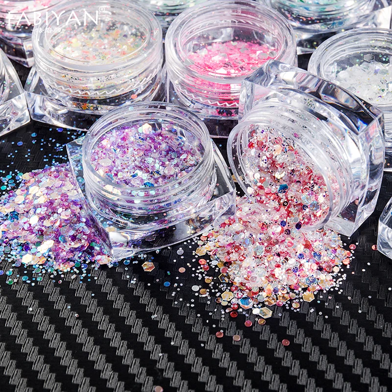 

12 Colors Nail Art Glitter Sequins Powder Paillette AB Round Hexagon Flakes Decoration UV Gel Polish 3D Tips DIY Manicure Tools