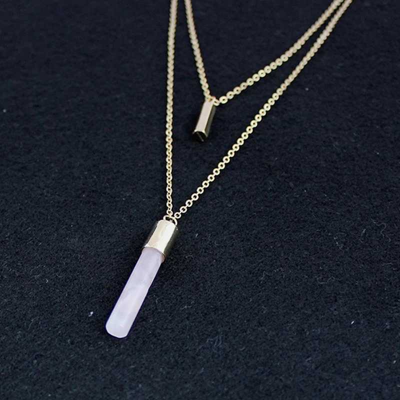 LongWay Fashion Gold Multilayer Necklace Pink Blue Natural Stone Pendant Maxi Jewelry For Women SNE160091103 | Украшения и