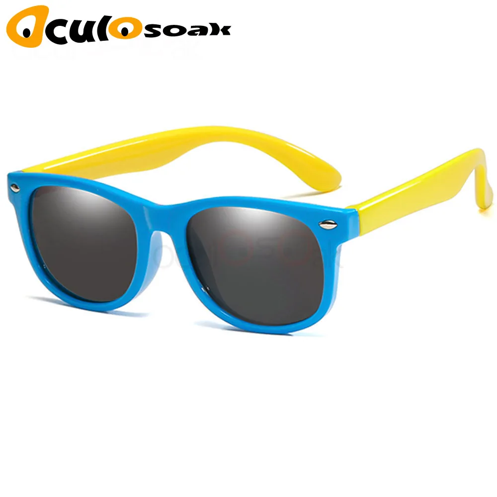 Blue Yellow Зеркальные детские солнцезащитные очки TR90 для мальчиков и девочек, поляризованные силиконовые защитные солнцезащитные очки, подарок для детей, малышей, UV400, Gafas - Цвет линз: Blue Yellow