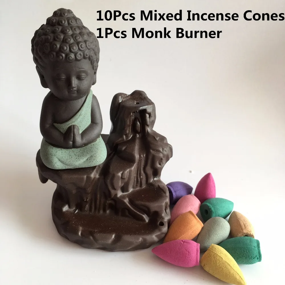 10 шт. благовоний конусов + горелка креативный домашний декор маленький монах