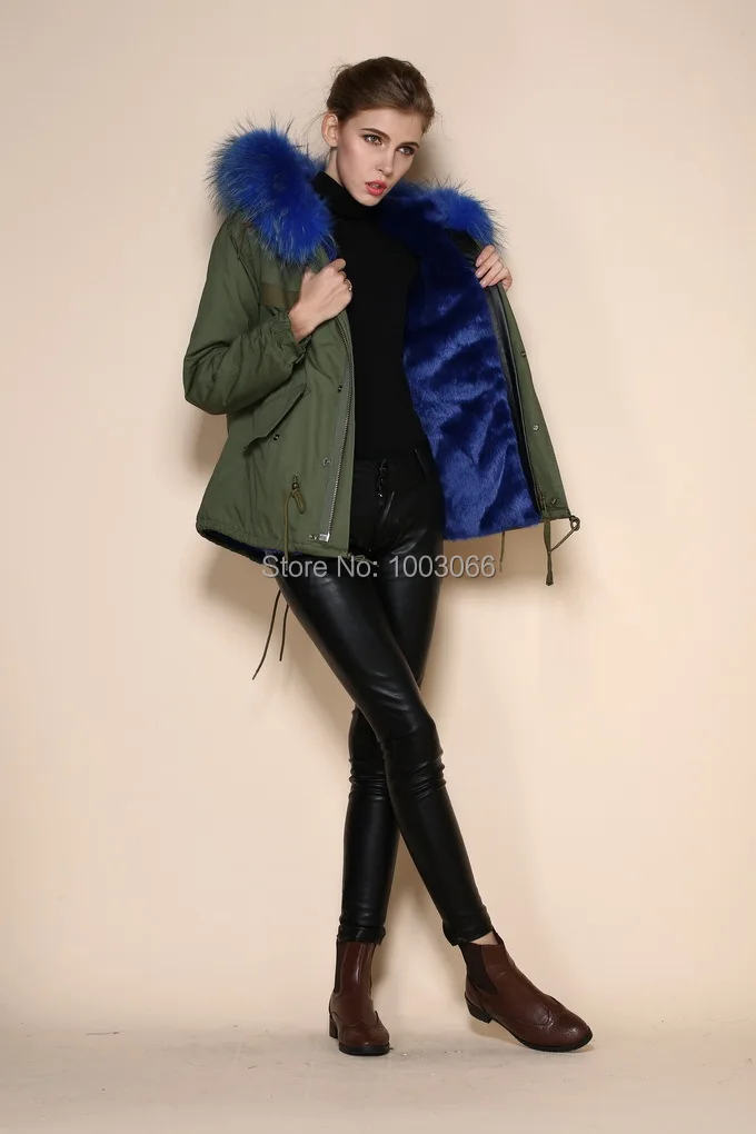 

new design turquoise blue inner modern fashion faux fur hooded parka