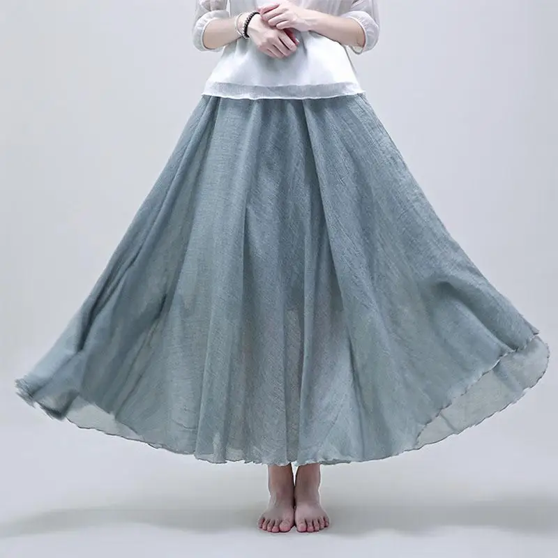 Yfashion женская льняная ткань юбка макси в стиле бохо Новая мода лето сплошной цвет Высокая Талия Длинные юбки Национальный стиль юбка женская