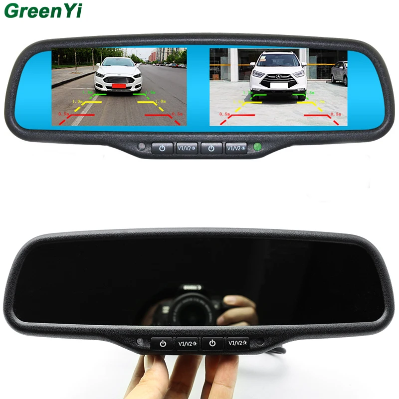 GreenYi HD 800X480 двойной 4,3 дюймовый экран TFT lcd Автомобильный монитор заднего вида зеркало 2CH видео в 2 шт. экран дисплей универсальная версия
