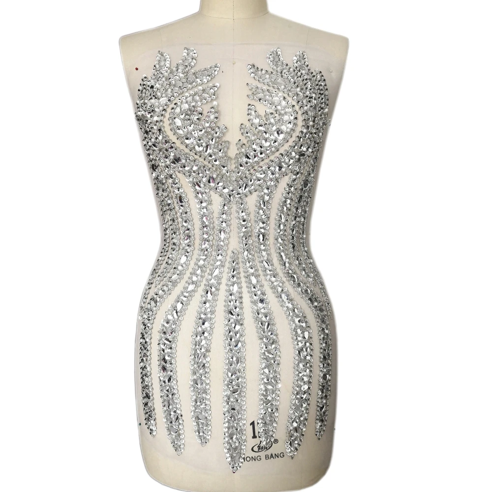 Тюль для ручного шитья 33x65 см, кристаллы с блестками, стразы для рукоделия, свадебные аппликации, нашивки, Серебряное украшение для платья