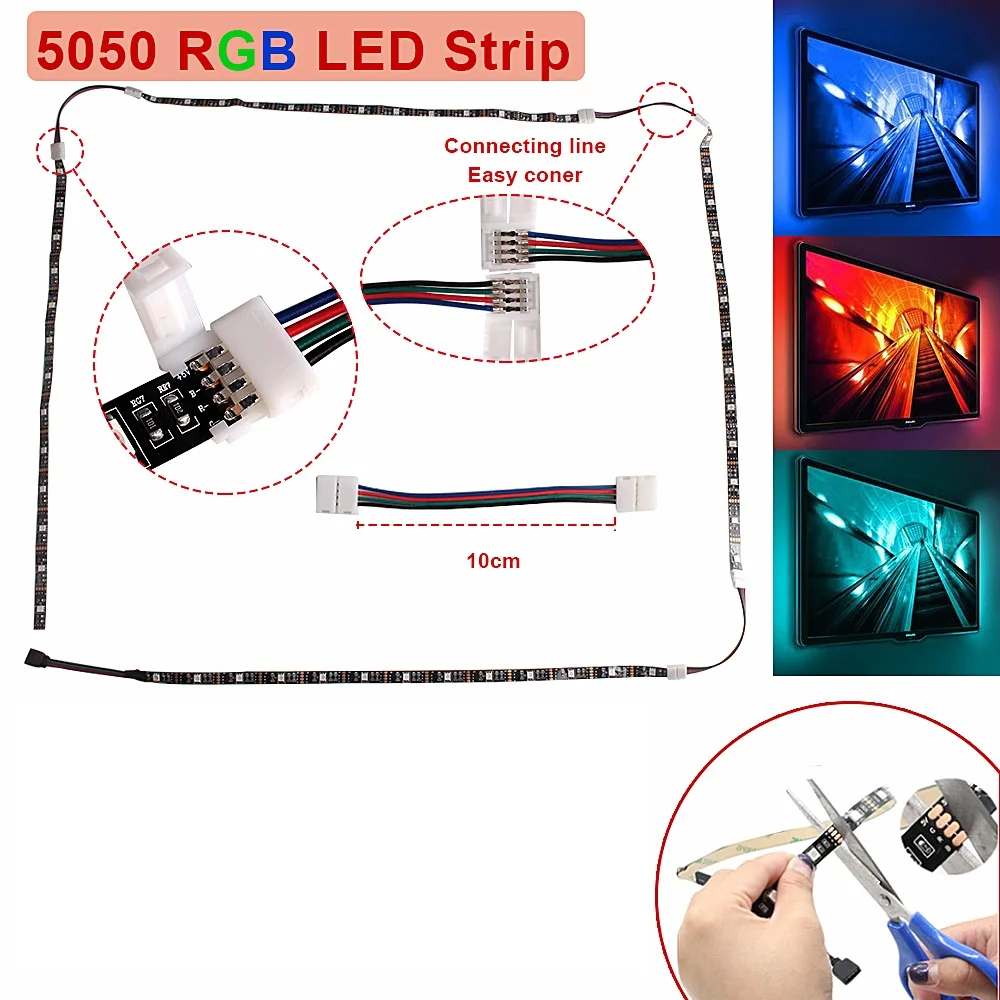 Гибкий USB led ночник ТВ Подсветка RGB Светодиодные ленты Диодная лента с пультом дистанционного управления, комплект ночного освещения лампы м, 1 м, 2 м, 3 м, 4 м, 5 м