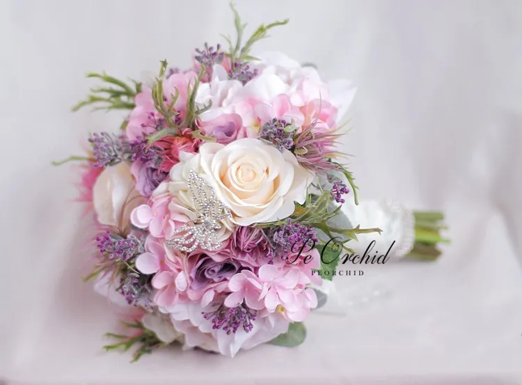 PEORCHID фиолетовый розовый свадебный букет фотоискусственная Гортензия роза