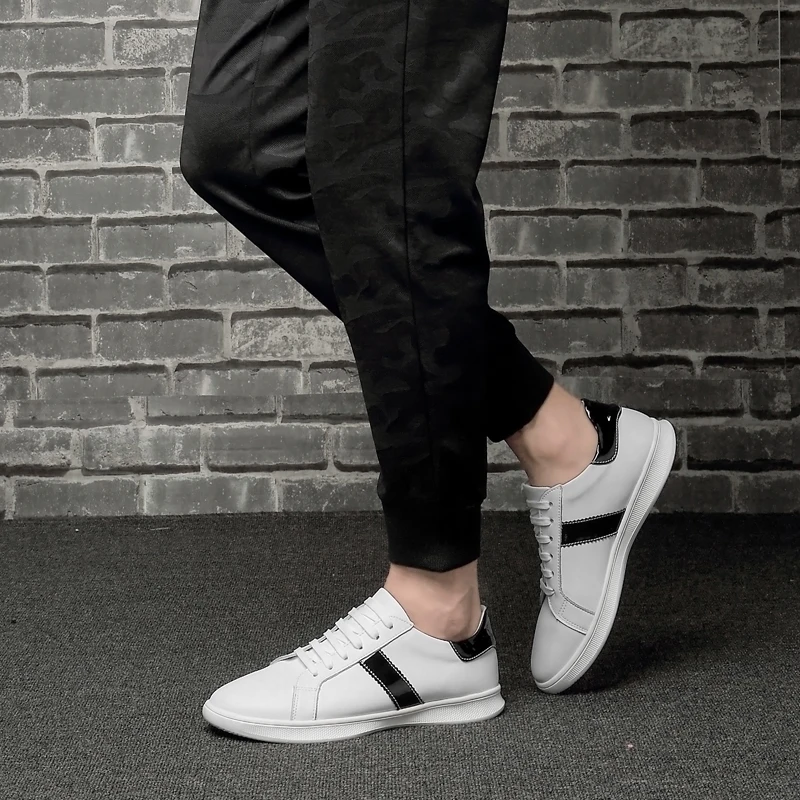 Classic Black&ampWhite Skate Board Shoes Men Trainers High Quality Genuine Leather Casual Lace-Up Sneakers Soft Moccasins | Обувь