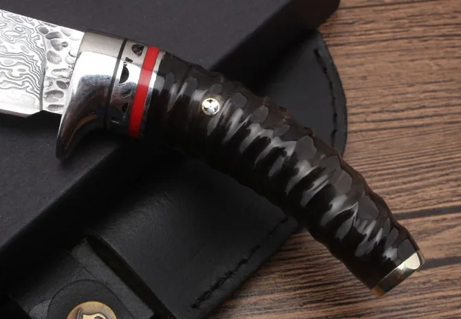 High Quality Damascus Steel Horns Handle Fixed Knives Multi Outdoor Knife Hunting Straight EDC Tools Leather Sheath | Инструменты