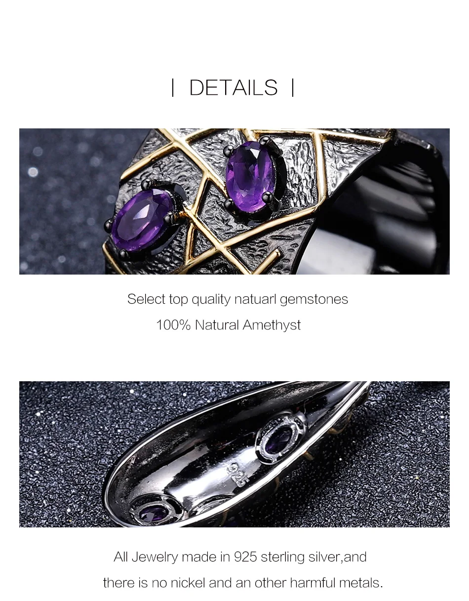GEM'S балетное 925 пробы, серебряное, ручной работы, Шахматное кольцо с линиями, серьги, наборы подвесок, натуральный набор украшений с аметистом для женщин