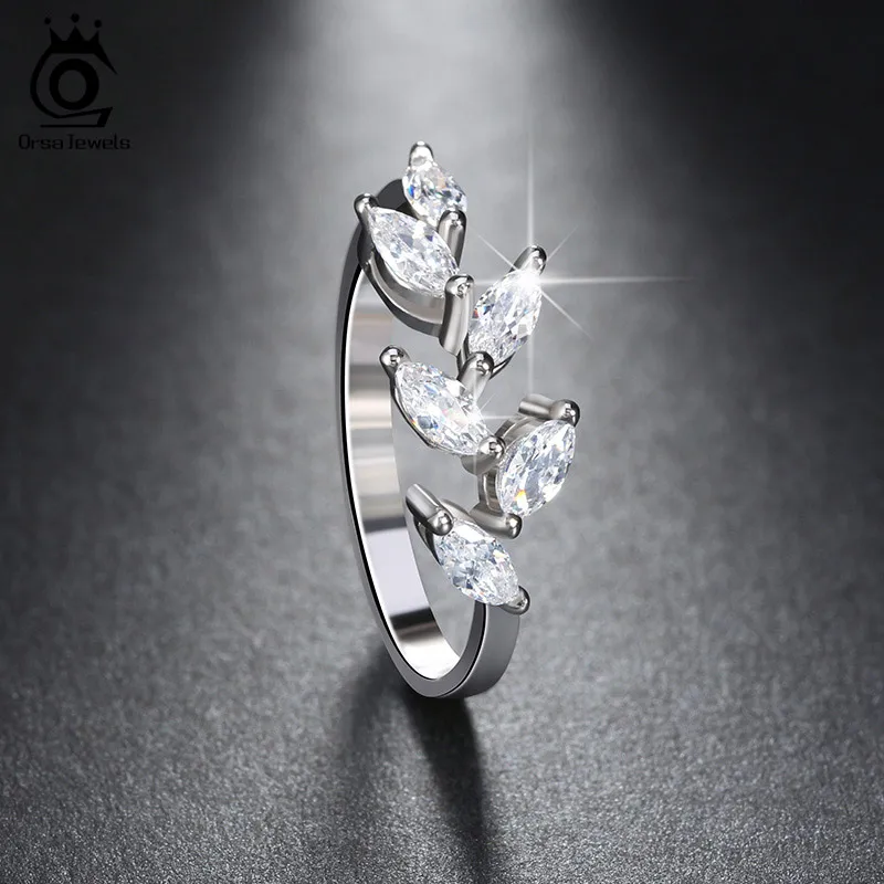 ORSA JEWELS, модные женские кольца, серебристый лист, форма с 6 шт., AAA циркон, женские обручальные кольца, модные ювелирные изделия OR129