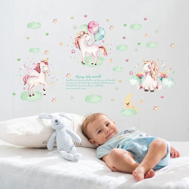 

Wall-StickersCartoon Unicorn Wall Kid's Living Room INS wall n Decoration Sticker Nursery Bedroom Accessories