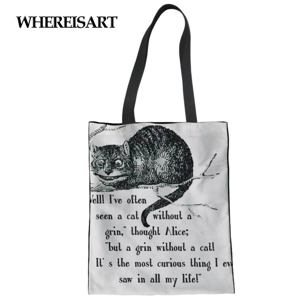 WHEREISART Бесшумная женская сумка для покупок с изображением кота кролика девушек и