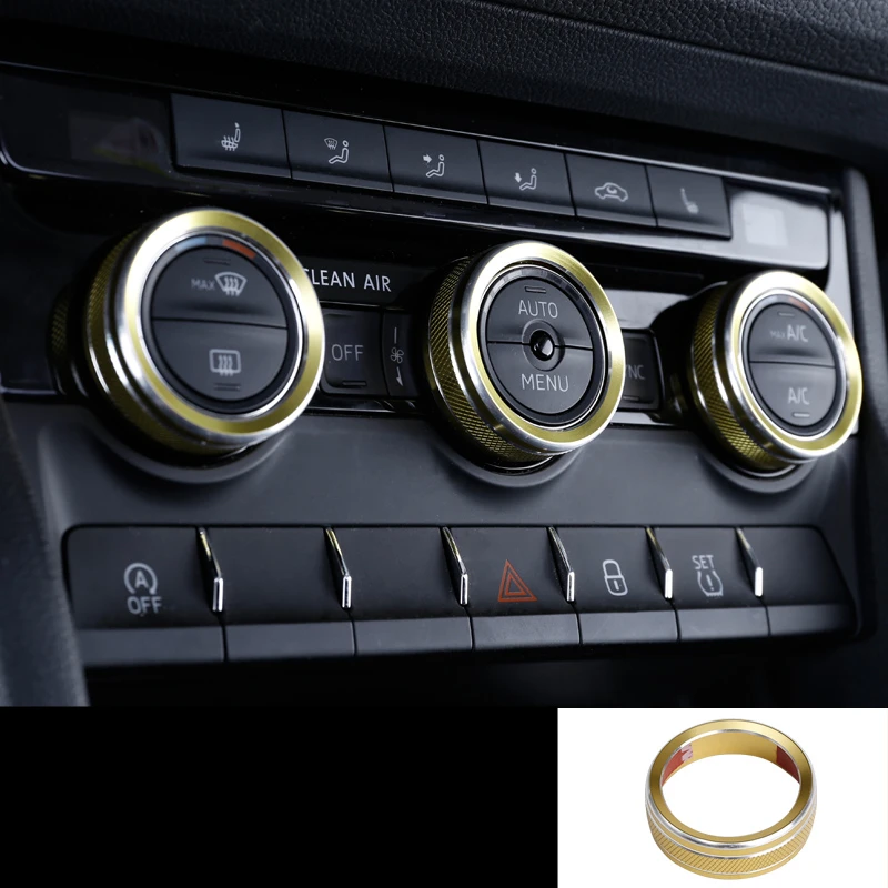 Yellow Для SKODA KAROQ Кнопка кондиционера ручка кольцо крышка интерьера авто аксессуары алюминиевый сплав - Цвет: Yellow