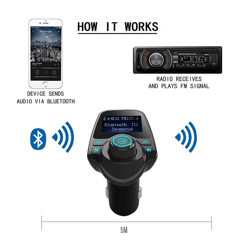 Беспроводной в автомобиле Bluetooth hands free kit стерео fm передатчик радио адаптер с