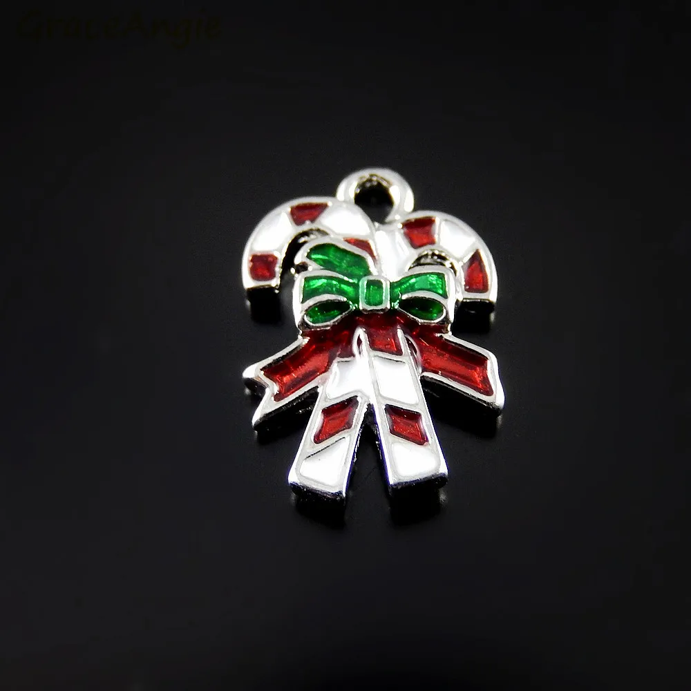 10 шт цвет + Красная Зеленая эмаль маленький подарок бант очарование Рождество