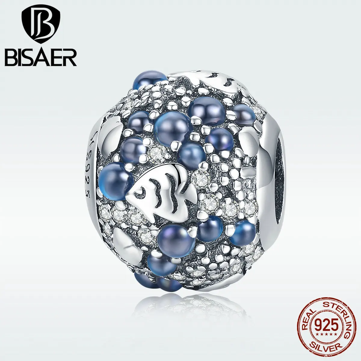 BISAER 925 пробы серебро океан коллекция Шарм Тропические рыбы коралловые бусины подходят для браслетов DIY ювелирных изделий S925 ECC932
