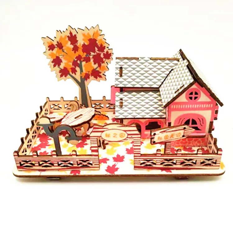 

DIY Model toys 3D Wooden Puzzle Autumn is boundless Wooden Kits Educational Puzzle Game Assembling Toys Gift for Kids Adult P12