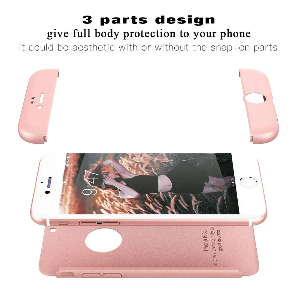 Чехол GKK для iPhone 7, 8, 6, 6s Plus, X, чехол 360, полный защитный 3 в 1, Матовый Жесткий Чехол для iPhone 5 5S SE чехол, стеклянный подарок