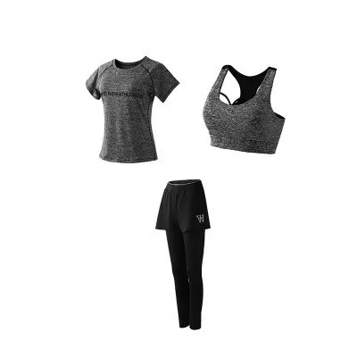 Dark Gray trousers3 5 шт., женские наборы для тренировок, набор для йоги, одежда для бега, женская одежда из полиэстера, женская одежда для фитнеса, женская спортивная одежда с бюстгальтером - Цвет: Dark Gray trousers3