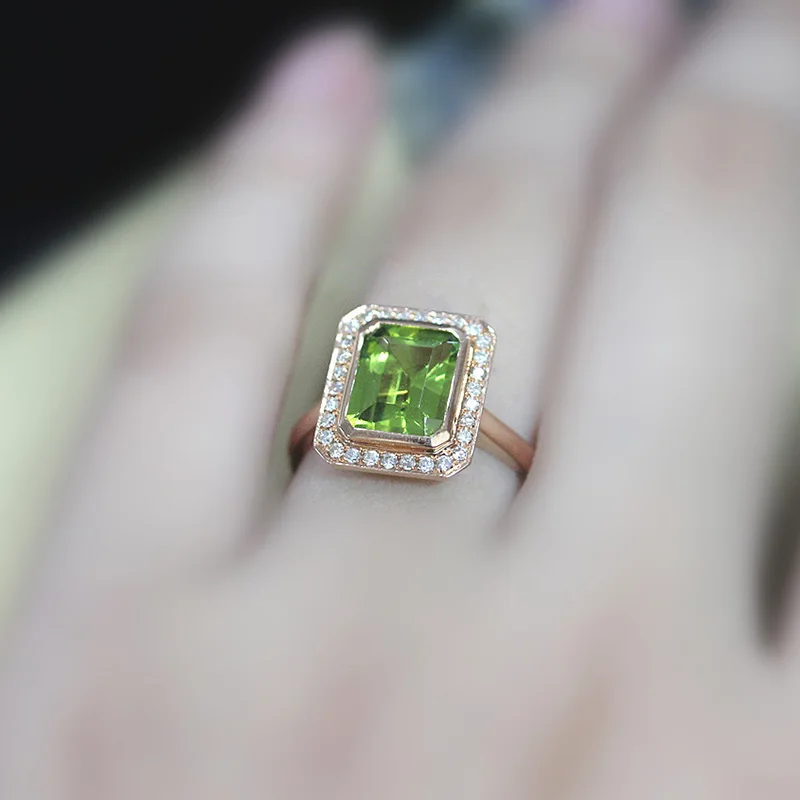 

DUPUY Classic Diamond Wedding Ring 14k Rose Gold Fashion Women Engagement Rings Rectangle Beautiful Colorless Stone Ring D180260