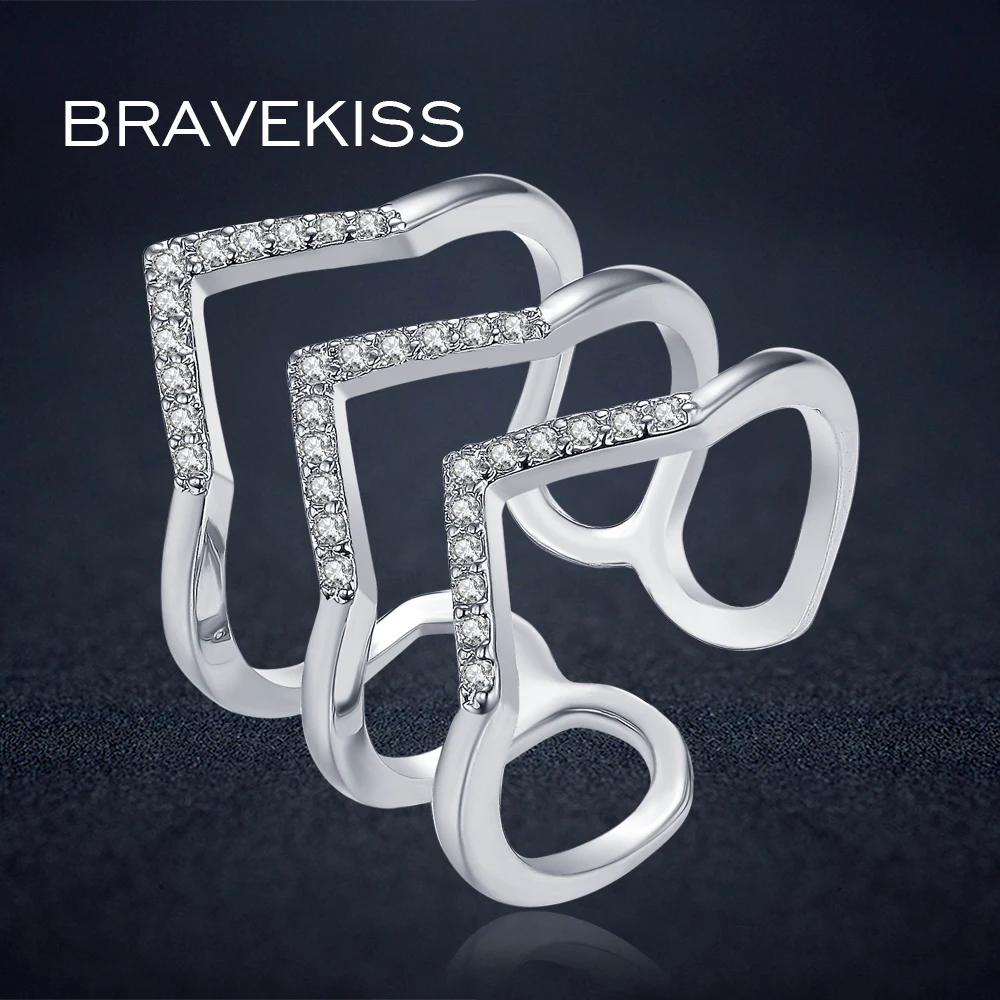 Регулируемые открытые кольца с кристаллами для женщин BRAVEKISS роскошное