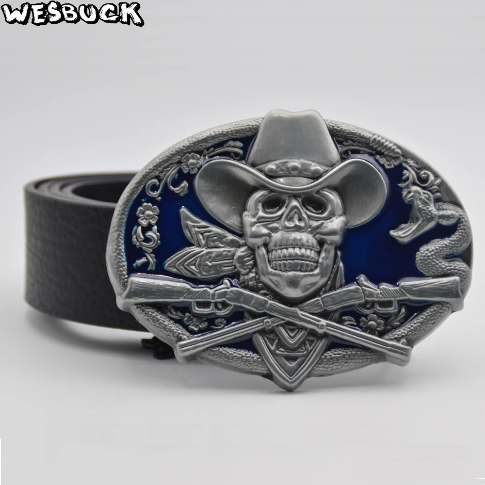 WesBuck фирменная модная мужская пряжка для ремня с черепом новый стиль ковбойская и