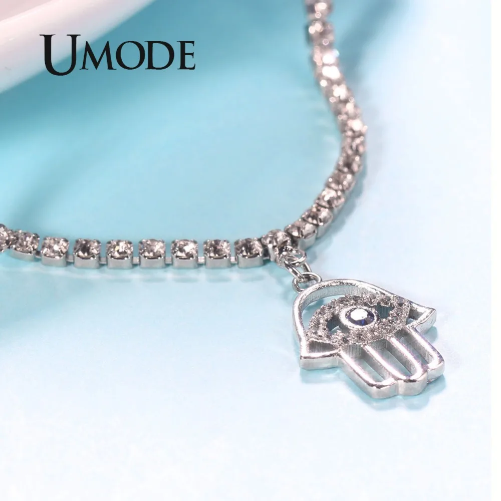 Женский браслет на руку UMODE из белого золота с голубым и прозрачным кубическим