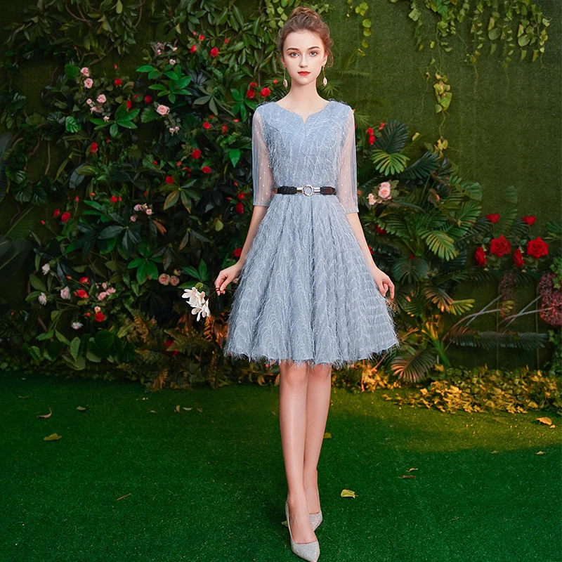 Женское Короткое платье светильник Pretty Голубое Кружевное Платье на выход