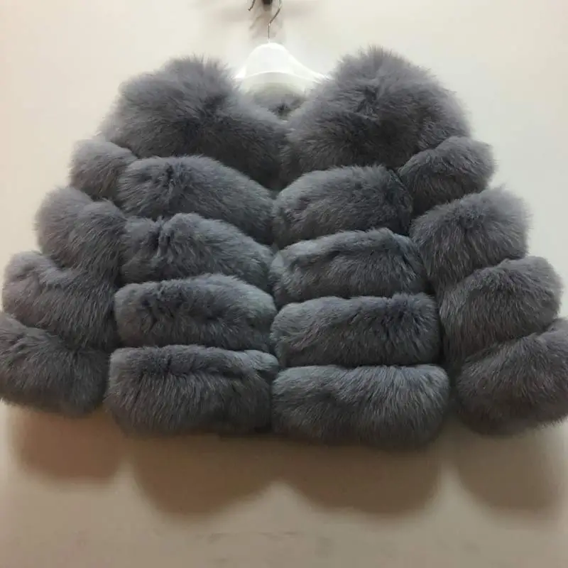Ligtht grey Модная шуба из натурального Лисьего меха, Модное теплое пальто из натуральной кожи высокого качества, Короткие шубы из лисьего меха - Цвет: Ligtht grey