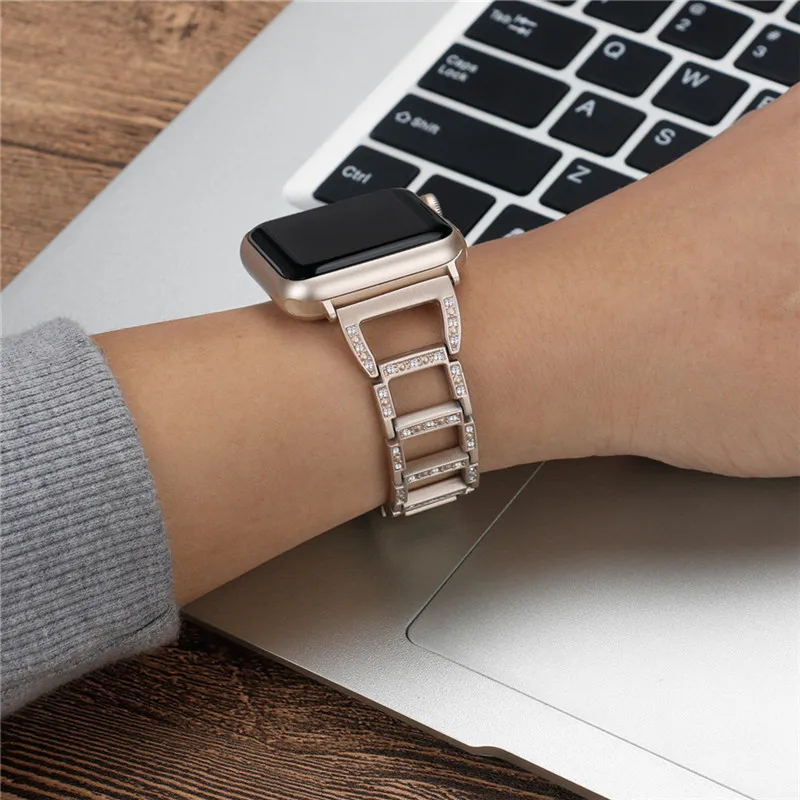 Модные женские туфли со стразами цепи часы ремешок для Apple Watch группа 38 мм Bling Металл Нержавеющая сталь ремешок для iWatch Sport& издание