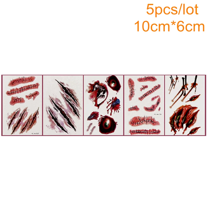 Scar Mix 5PCS Вечерние украшения на Хэллоуин Зомби татуировки со шрамами с поддельной паршей кровавый макияж Хэллоуин реквизит ранение страшная кровь травма наклейка, Q - Цвет: Scar Mix 5PCS