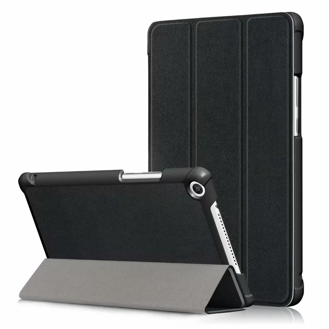 black Тонкий флип из искусственной кожи чехол для huawei MediaPad M5 lite 8 JDN2-W09/AL00 8,0 дюймов умный чехол для huawei m5 lite 8 Чехол+ пленка+ ручка - Цвет: black