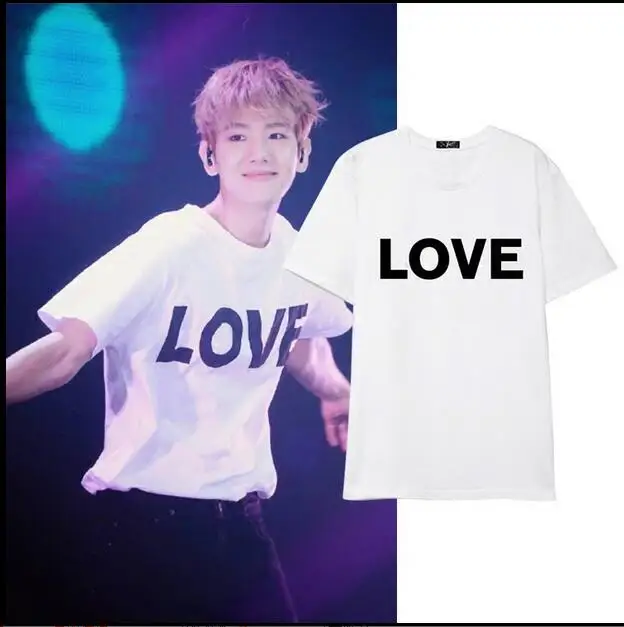 Новая K-POP EXO Concert Zhou Bian BAEKHYUN футболка с надписью LOVE короткими рукавами для мужчин и