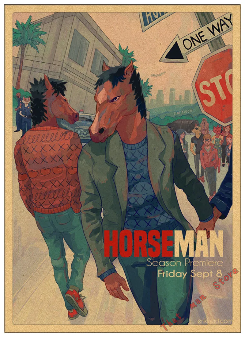 Классический ТВ bojack всадник ВИНТАЖНЫЙ ПЛАКАТ Ретро бумага Вильям Эмерсон Арнетт Рафаэль Боб-Waksberg домашний декор наклейка на стену - Цвет: Темный хаки