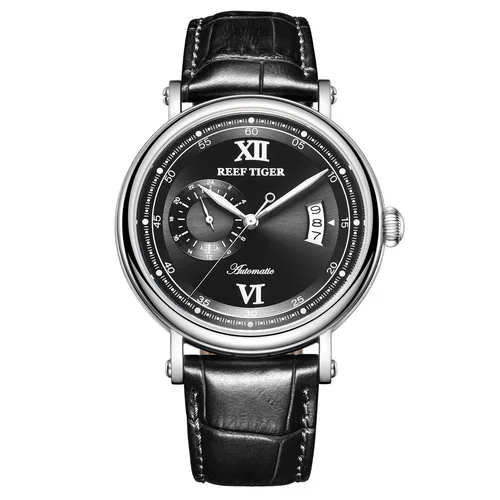 Reef Tiger RGA1617-2 Мода из натуральной кожи Band men waterproof 24 Hour Dial Automatic Self Wind механические наручные часы - Цвет: p7