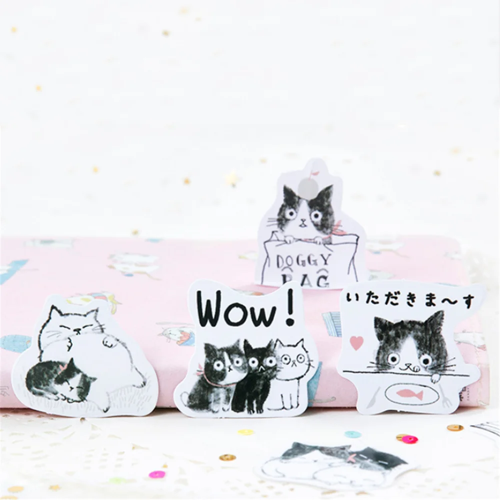 45 шт. черно-белые наклейки для кошек Kawaii Канцелярские товары Papeleria DIY Скрапбукинг