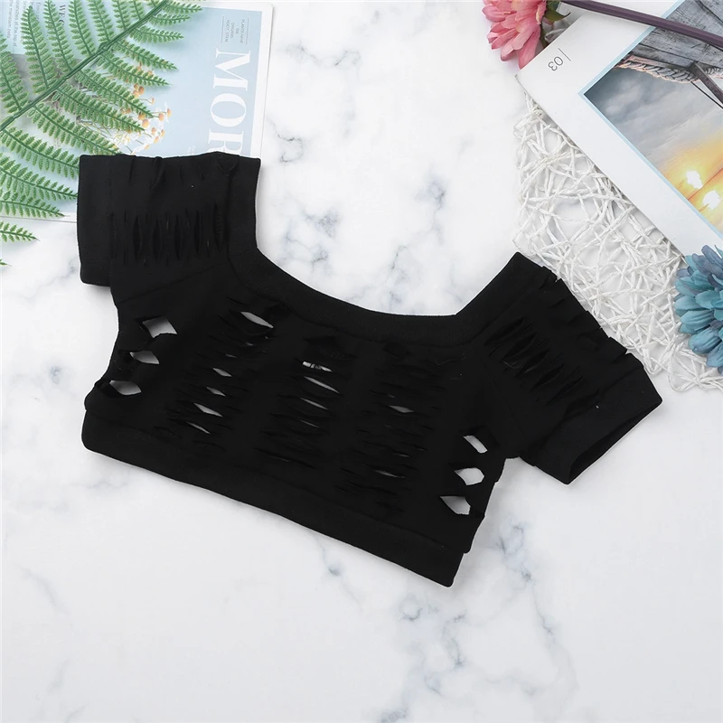 Детская футболка с открытыми плечами для девочек укороченный топ танцевальных