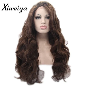 Длинные волнистые синтетические кружевные волосы Xiweiya, 6 # цвет, кофейные, коричневые, длинные, без клея, Жаростойкие Волокна, волосы для женщин
